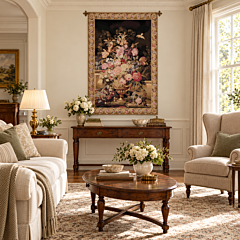 Autumn Floral Black Needlepoint Tapestry