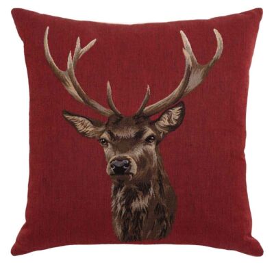 Stag on Red Pillow Cover