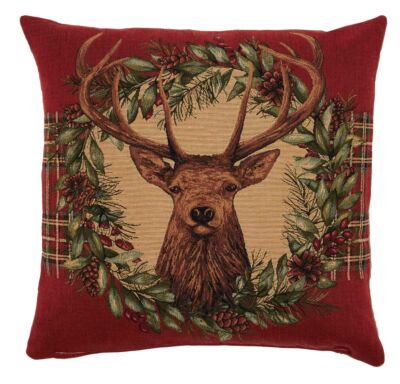 Stag's Head & Wreath Pillow Cover