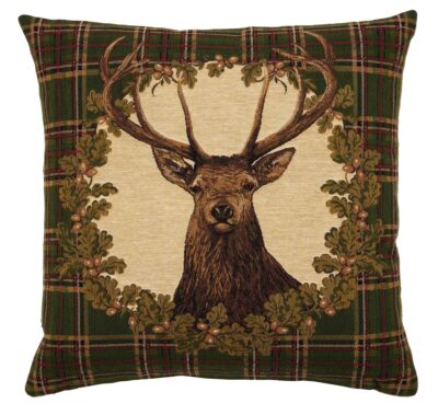 Stag - Green Tartan Pillow Cover