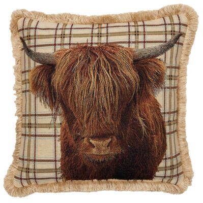 Highland Cow with fringe Pillow Cover