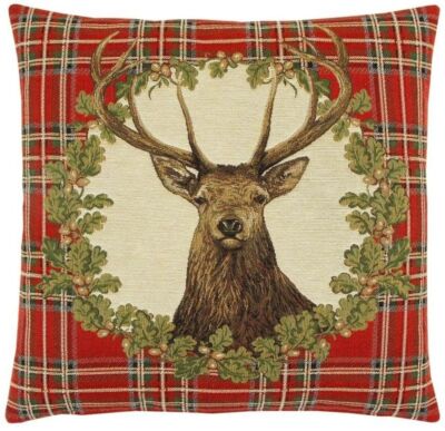 Stag - Red Tartan Pillow Cover