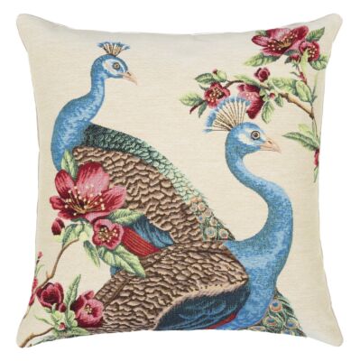 Peacocks & Flowers Pillow Cover