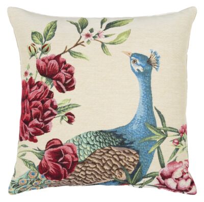 Peacock & Flowers Pillow Cover