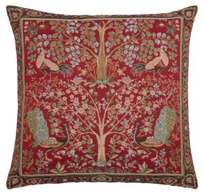 Birds & Trees Red Pillow Cover