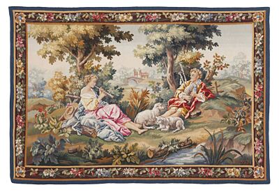 Scene Champetre d'Apres Boucher Antique Original Tapestry
