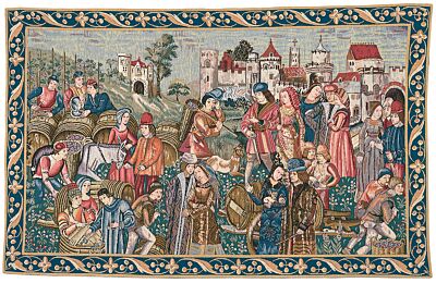 The Winemarket (Blue Border) Tapestry