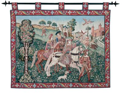 Leaving for the Hunt (Red Border) Tapestry