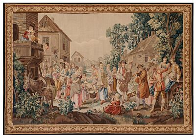 Flemish Village Scene by Teniers Handwoven Tapestry