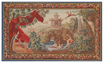 Pagoda with Red Drapery Handwoven Tapestry