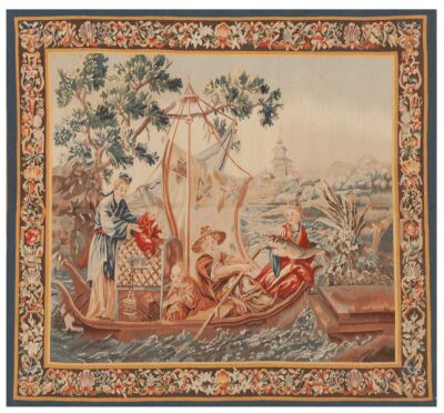 Oriental Fishermen Handwoven Tapestry