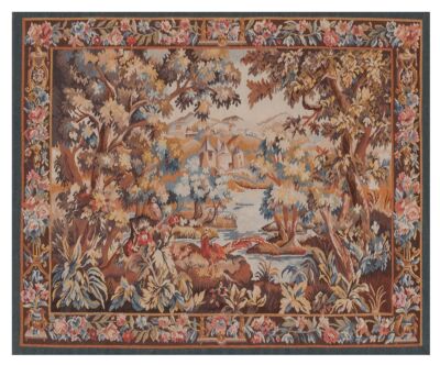 Verdure with Castle & Pheasant Handwoven Tapestry