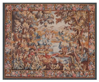 Verdure with Castle & Pheasant Handwoven Tapestry