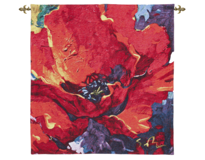 Majestic Poppy - Simon Bull Tapestry - 3'2" x 3'1" (97 x 94 cm) - Last Piece Remaining!