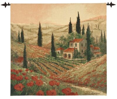 Poppyfields of Tuscany Woven Art Tapestry - 4'4" x 4'4" (132 x 132 cm)