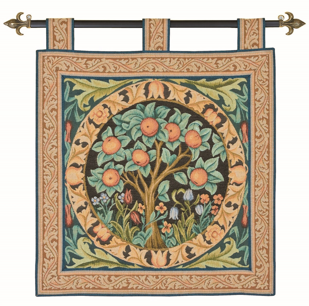 Orange Tree Tapestry with Hanging Loops