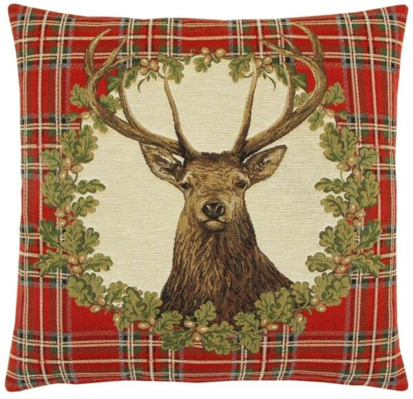 Stag - Red Tartan Pillow Cover