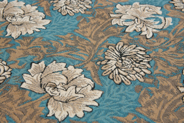 Chrysanthemums Aqua Tapestry Fabric