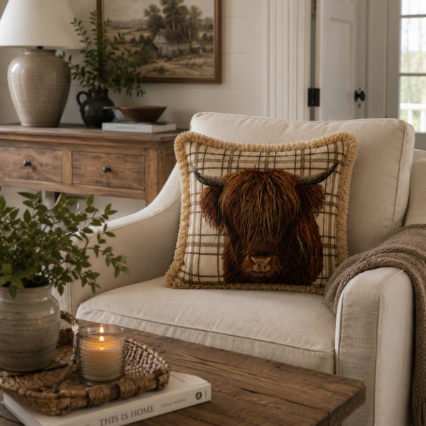 Highland Cow with fringe Pillow Cover