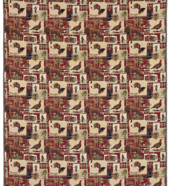 Beagle - Red Tartan Tapestry Fabric