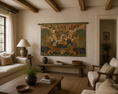  Les Cerfs Ailes Silkscreen Tapestry - 4'9" x 6'4" - Last piece remaining!