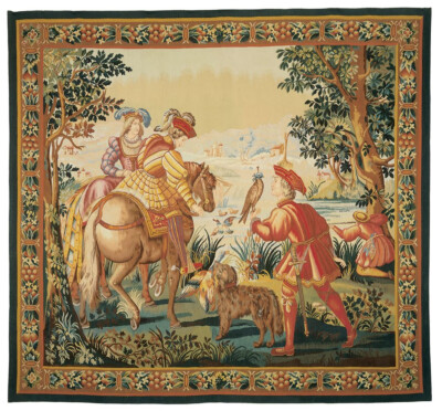 Les Fauconniers Handwoven Tapestry - 8'0" x 8'7" (244 x 262 cm)