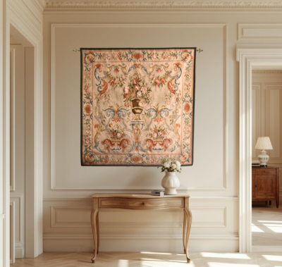 French Floral Handwoven Tapestry - 5'1" x 5'1" (155 x 155 cm) - Last Piece Remaining!
