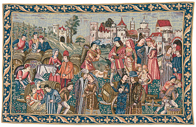 The Winemarket (Blue Border) Tapestry