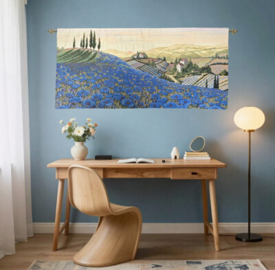 Tuscany Blue Poppyfields Tapestry - 2'1" x 4'5" (63 x 134 cm) - Last Piece Remaining!