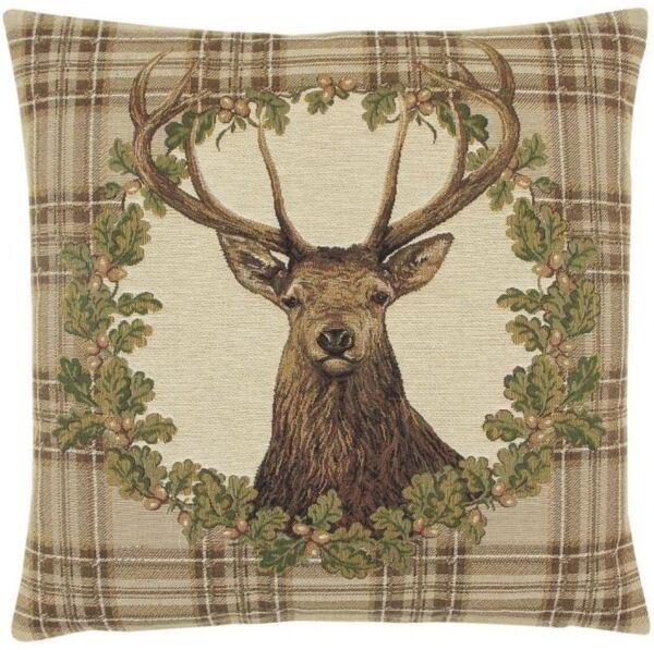 Stag - Beige Tartan Pillow Cover
