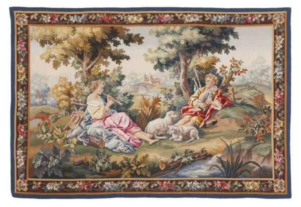 Scene Champetre d'Apres Boucher Antique Original Tapestry