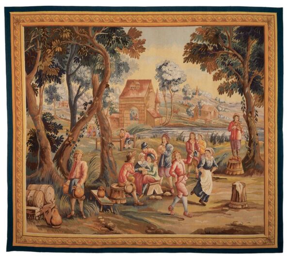 Scene Villageois Flamande Handwoven Tapestry - 7'8