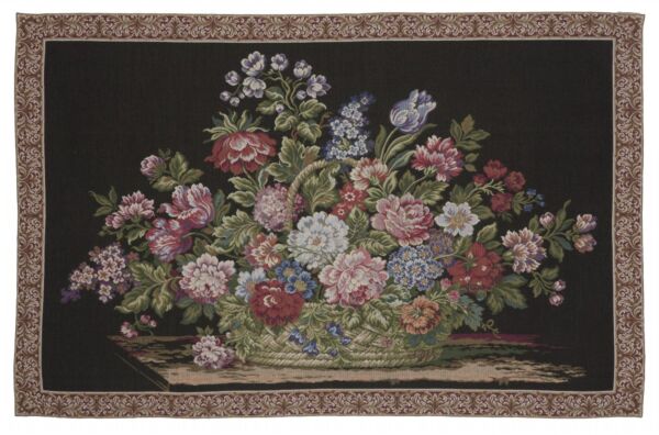 Floral Basket Black Tapestry