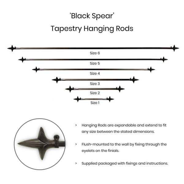 Tapestry Hanging Rod with Black Spear Finials