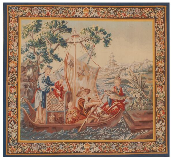 Oriental Fishermen Handwoven Tapestry